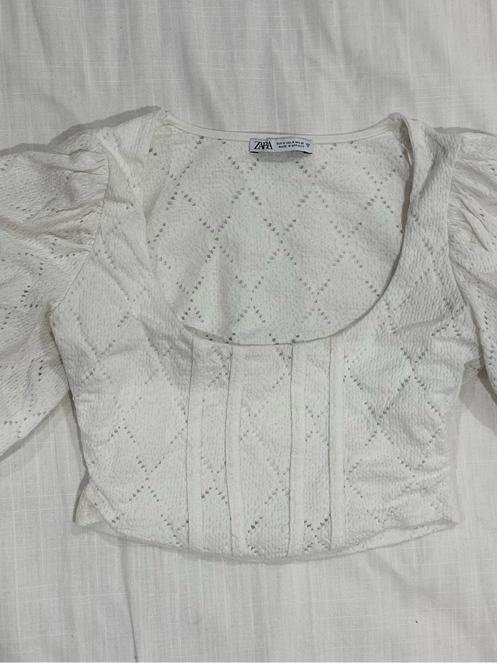 Zara Cream Eyelet Puff-Sleeve Crop Top